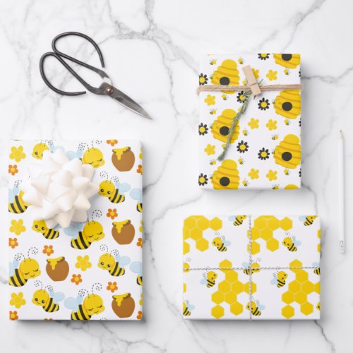 Bumble Bee Honeycomb Patterns Wrapping Paper Sheets