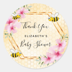 Bumble bee honeycomb pink florals baby shower classic round sticker