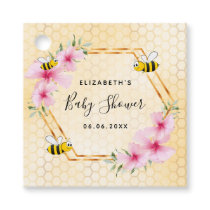 Bumble bee honeycomb pink florals baby shower favor tags