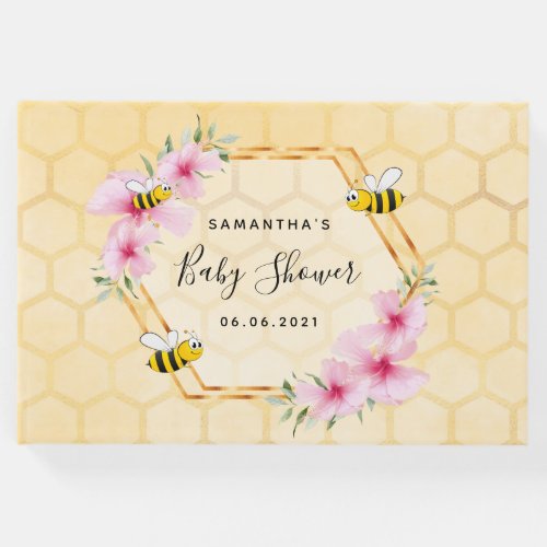 Bumble bee honeycomb pink florals baby shower guest book