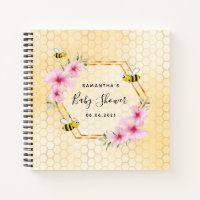 Bumble bee honeycomb pink florals baby shower notebook