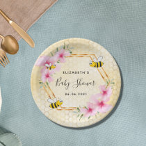 Bumble bee honeycomb pink florals baby shower paper plates