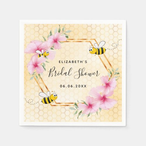 Bumble bee honeycomb pink florals bridal shower napkins
