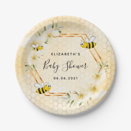 Bumble bee honeycomb summer florals baby shower paper plates