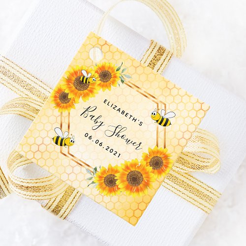Bumble bee honeycomb sunflower baby shower favor tags