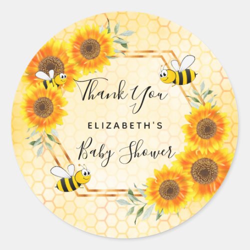 Bumble bee honeycomb sunflowers baby shower classic round sticker