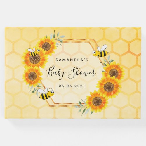 Bumble bee honeycomb sunflowers baby shower guest book
