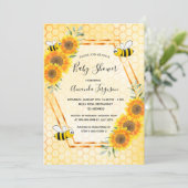 Bumble bee honeycomb sunflowers baby shower invitation (Standing Front)