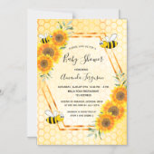 Bumble bee honeycomb sunflowers baby shower magnetic invitation (Front)