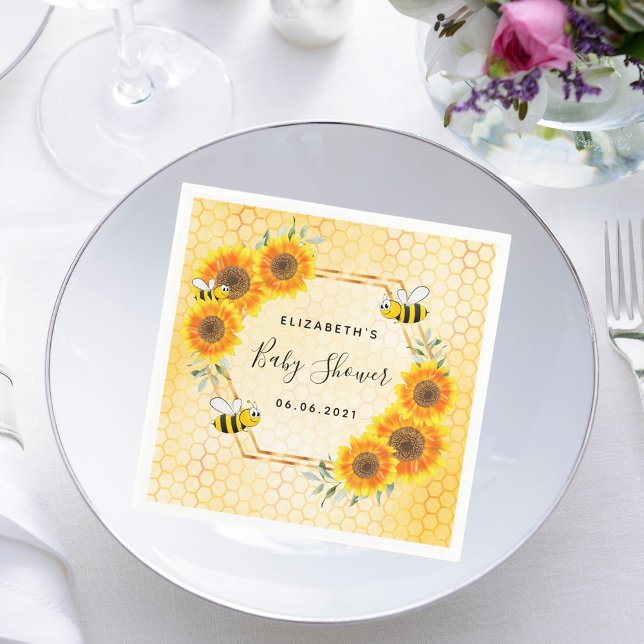 Bumble bee honeycomb sunflowers baby shower napkins (Creator Uploaded)