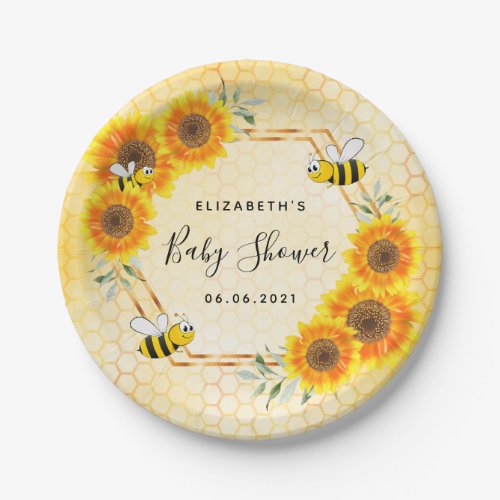 Bumble bee honeycomb sunflowers baby shower paper plates