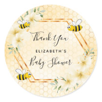Bumble bee honeycomb tropical florals baby shower classic round sticker