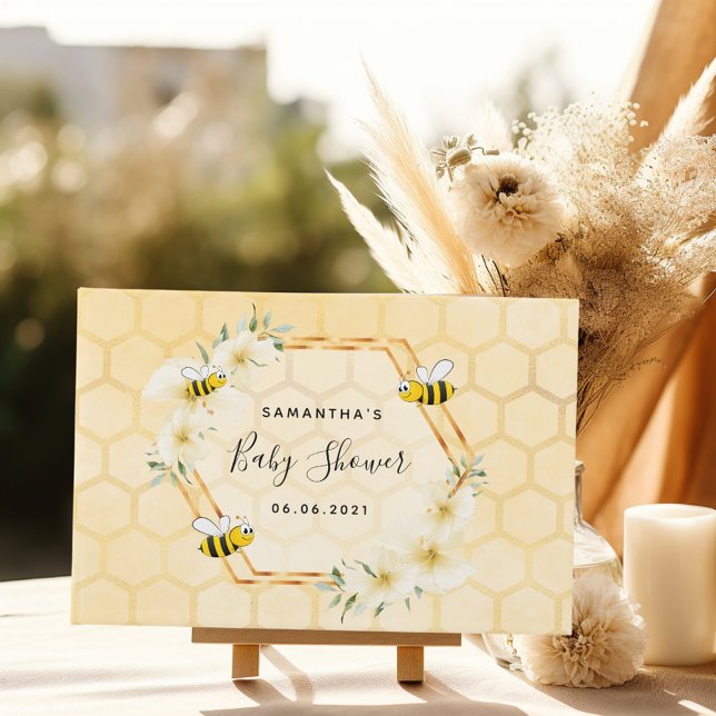 Bumble bee honeycomb tropical florals baby shower guest book (Creator Uploaded)