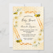 Bumble bee honeycomb tropical florals baby shower invitation (Front)