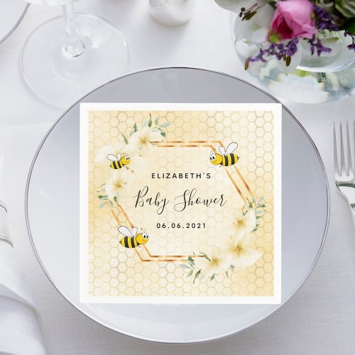 Bumble bee honeycomb tropical florals baby shower napkins