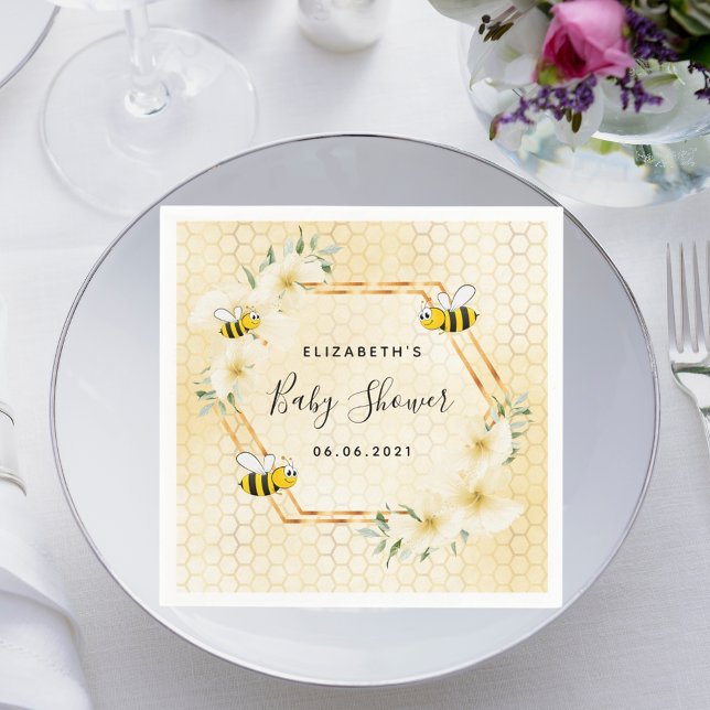 Bumble bee honeycomb tropical florals baby shower napkins (Creator Uploaded)