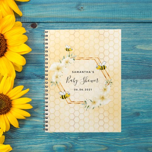 Bumble bee honeycomb tropical florals baby shower notebook