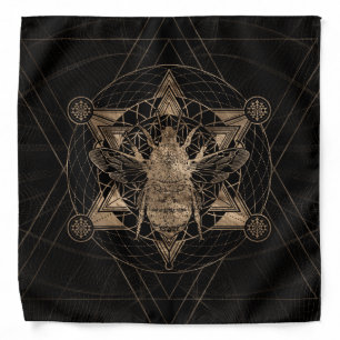 Bumble Bee in Sacred Geometry - Black and Gold Bandana
