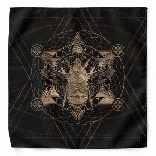 Bumble Bee in Sacred Geometry _ Black and Gold Bandana
