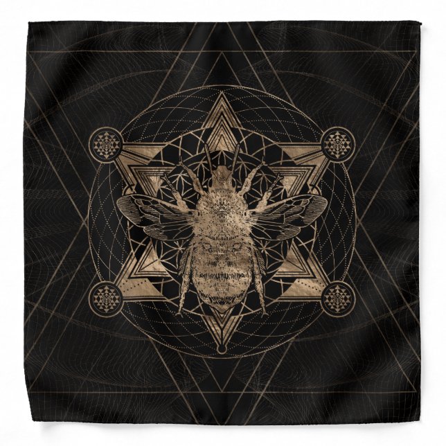 Bumble Bee in Sacred Geometry - Black and Gold Bandana (Front)