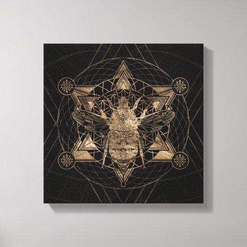 Bumble Bee in Sacred Geometry _ Black and Gold Canvas Print