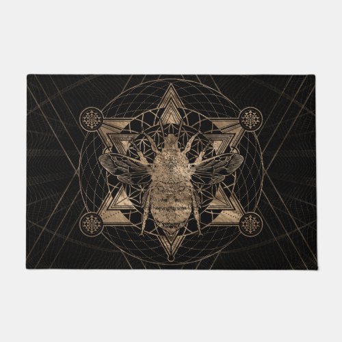 Bumble Bee in Sacred Geometry _ Black and Gold Doormat