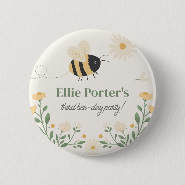 Bumble Bee Kid's Birthday Party Button Guest Favor (Front)