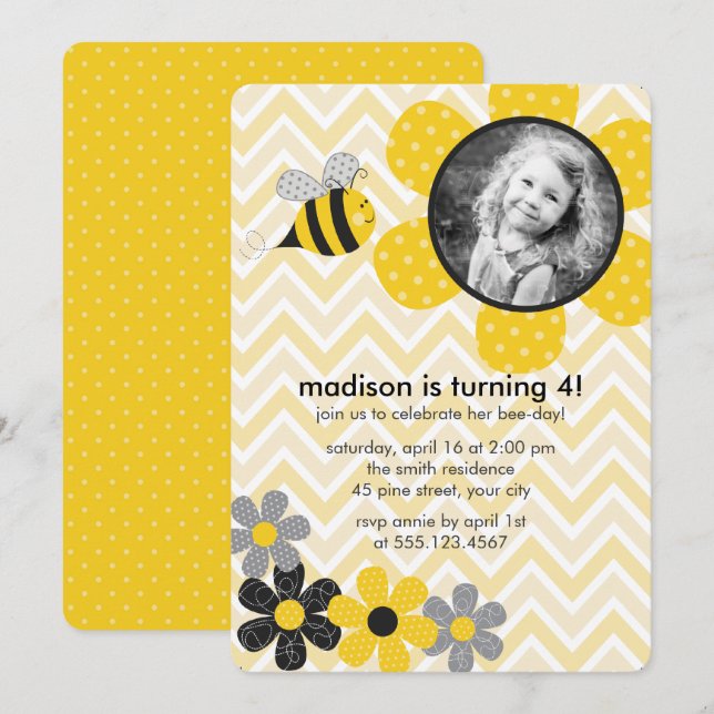 Bumble Bee Kids Birthday Party Invitation (Front/Back)