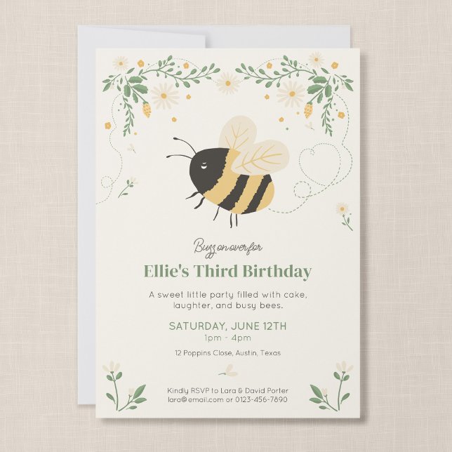 Bumble Bee Kid's Birthday Party Invitation (Wildflower Flight Party Invite)
