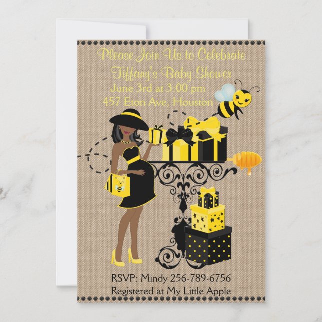 Bumble Bee Lady Yellow African Baby Shower Invite (Front)