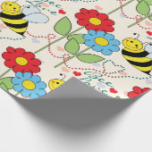 Bumble Bee Love with Flowers Wrapping Paper (Corner)