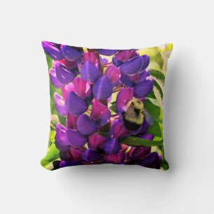 Bumble Bee Lupine Flower Close Up Throw Pillow