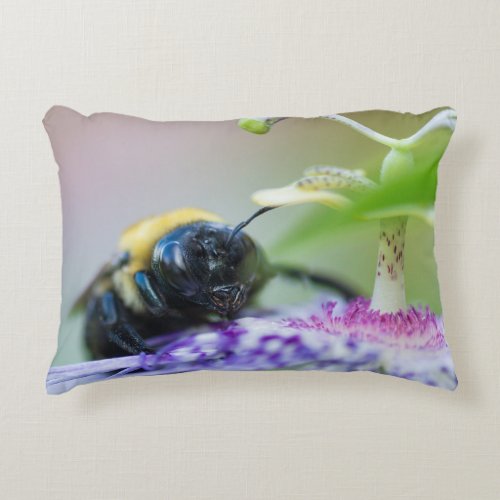 Bumble Bee macro photograph Accent Pillow