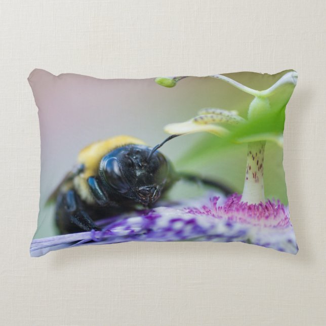 Bumble Bee macro photograph Accent Pillow (Front)