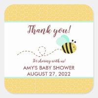 Bumble Bee Mint Green Baby Shower Favor Square Sticker