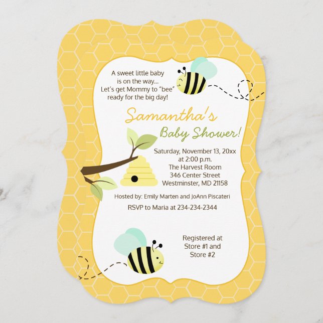 Bumble Bee Mint Green Gender Neutral Invitation (Front/Back)