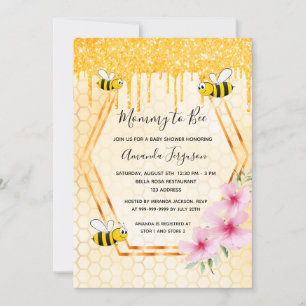 Bumble bee Mommy-to-bee gold glitter baby shower Invitation