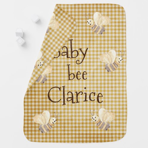 Bumble Bee Name Watercolor Plaid Nursery Baby Blanket