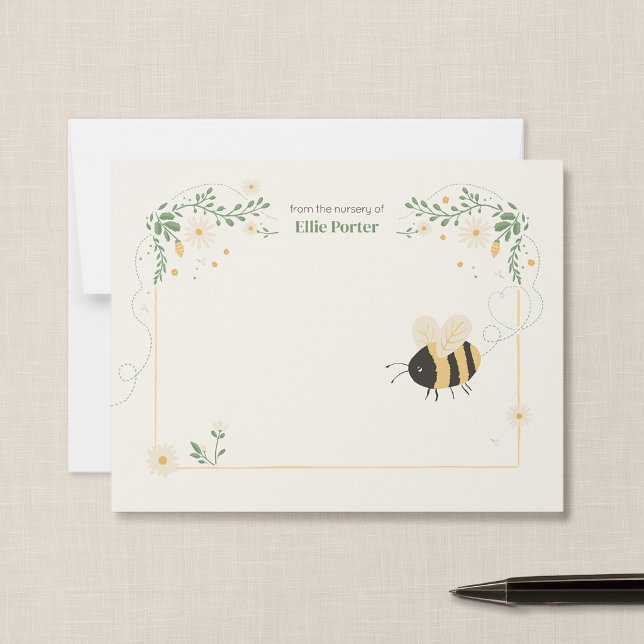 Bumble Bee Nursery Stationery Note Cards (Wildflower Flight - 4.25 x 5.5" Correspondence Note Card)