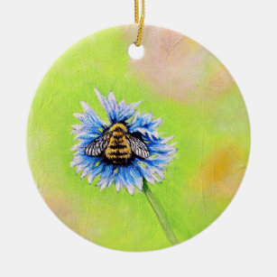 Bumble Bee on a Flower Painting Ceramic Ornament