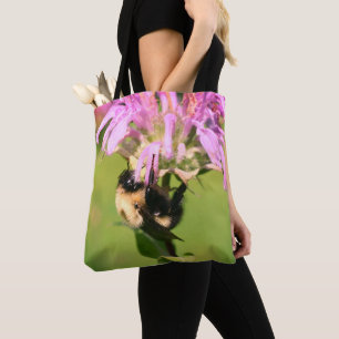 Bumble Bee On Bee Balm Flower Close Up Tote Bag