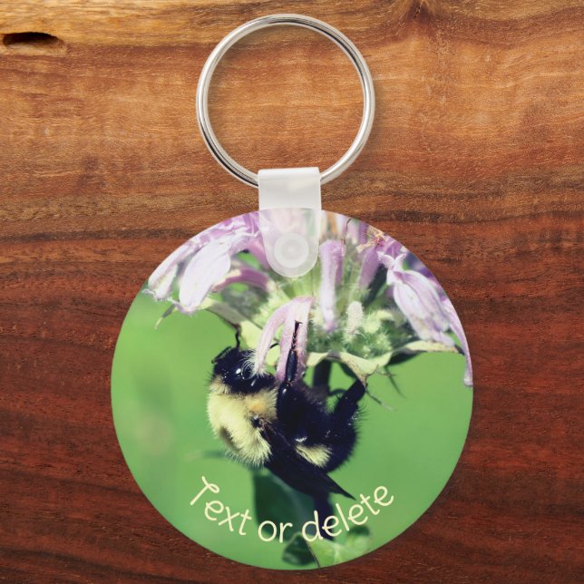 Bumble Bee On Bee Balm Flower Personalized Keychain (Front)