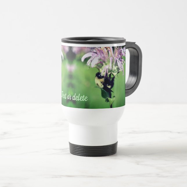 Bumble Bee On Bee Balm Flower Personalized  Travel Mug (Front Right)