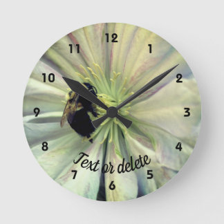 Bumble Bee On Clematis Flower Personalized Round Clock