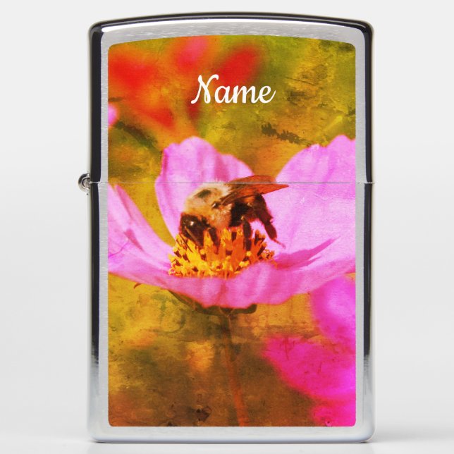 Bumble Bee On Cosmos Flower Abstract Personalized Zippo Lighter (Front)