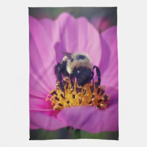 Bumble Bee On Cosmos Flower  Kitchen Towel