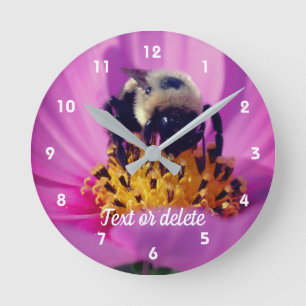 Bumble Bee On Cosmos Flower Personalized Round Clock
