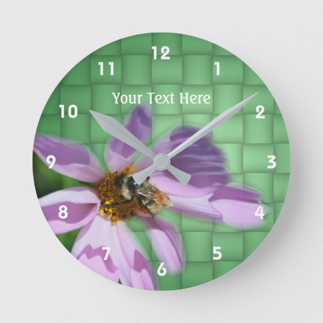 Bumble Bee On Cosmos Flower Personalized Round Clock (Front)