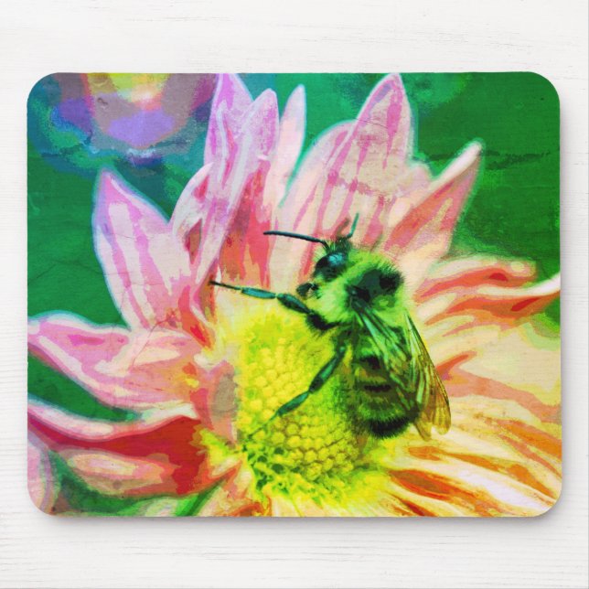 Bumble Bee On Daisy Flower Abstract Art  Mouse Pad (Front)