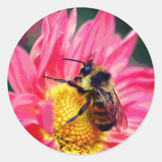 Bumble Bee On Daisy Flower Art  Classic Round Sticker